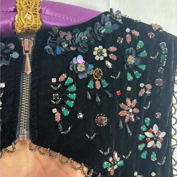 Retro Black Velvet Beaded Jeweled Sleeveless Cut Out Back Mini Shift Dress SizeL - Picture 5 of 15